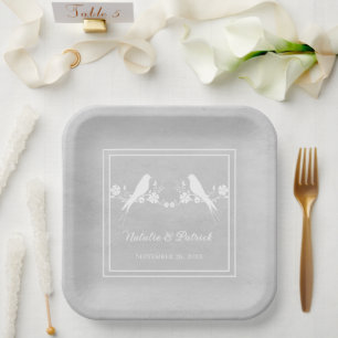 Graue Lovebirds Blumenzwiebelpapier-Teller Pappteller