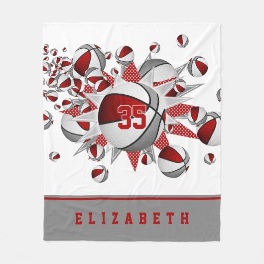 Graue Mädchen Sportgeschenke Basketball Stars Fleecedecke (Vorderseite)