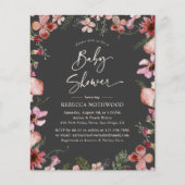 Graue Magenta Blumendusche Einladung (Vorderseite)