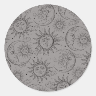 Graue Magie Vintage Himmelssonne Mond Sterne Party Runder Aufkleber