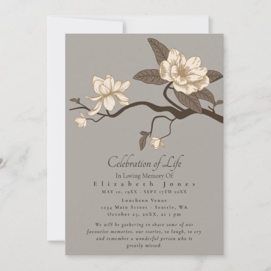 Graue Magnolia Feier zum Leben (Vorderseite)