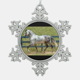 Graue Mangalarga Stallions-Weihnachtsverzierung Schneeflocken Zinn-Ornament
