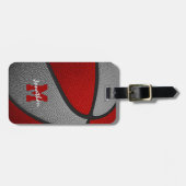 Graue Mannschaftsfarben mit Monogramm Basketball Gepäckanhänger (Vorderseite horizontal)