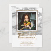 Graue Marble & Gold Glitzer Script Foto Abschluss Einladungspostkarte (Vorne/Hinten)