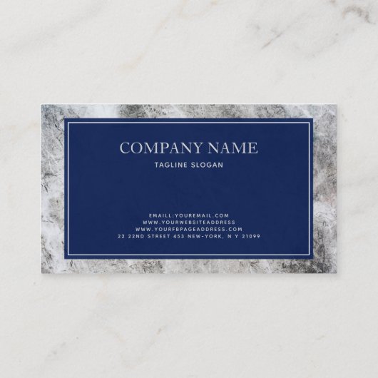 Graue Marble Stone Blue Frame Visitenkarte (Rückseite)