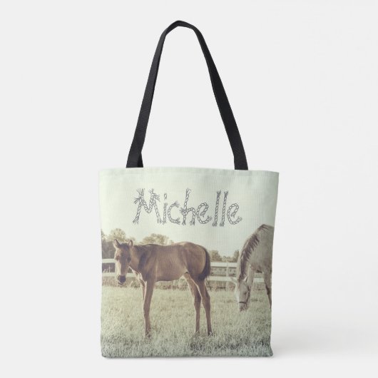 Graue Mare & Fohlen Pferde CUSTOM Tasche (Rückseite)