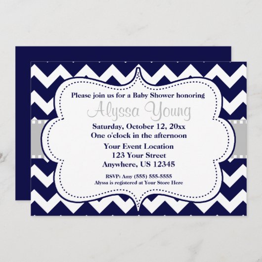 Graue Marine-Zickzack Einladung (Vorne/Hinten)