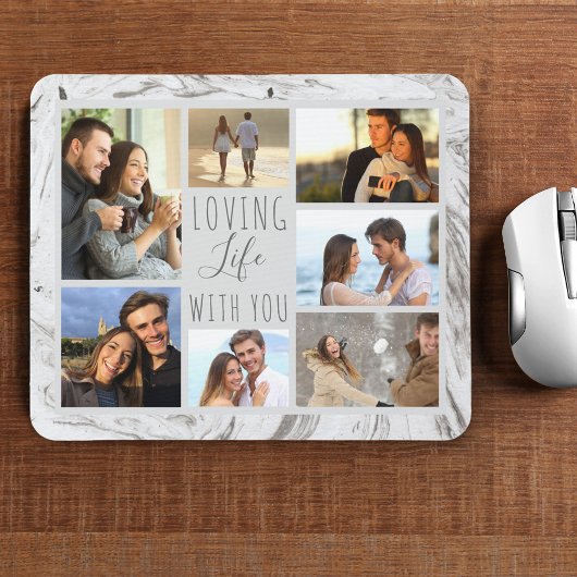 Graue Marmor 7-Foto-Collage - Das Leben mit dir li Mousepad