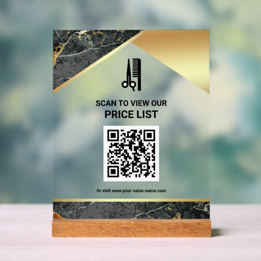 Graue Marmor-Frisur-Make-up-Salon QR-Code-Preislis Acrylschild (Neutral)