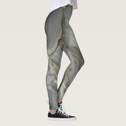 Graue Marmor mit Goldvene-Drawstring-Tasche Leggings (Rechts)
