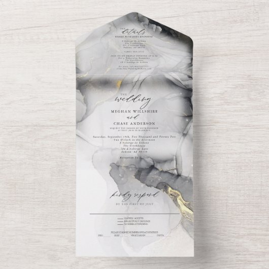 Graue Marmor und Gold All In One Einladung (Innen Boden)