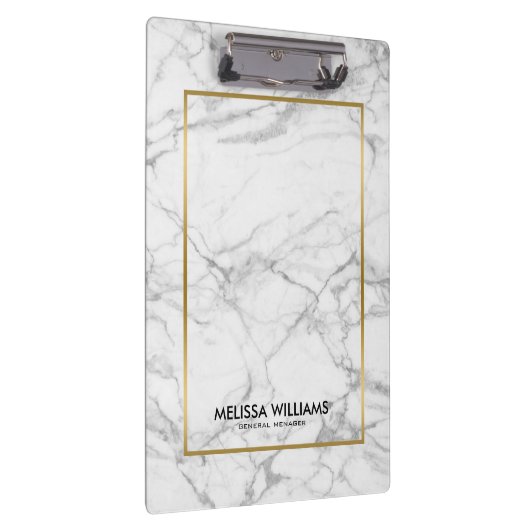 Graue Marmorstone Textur Gold Border Klemmbrett (Rechts)