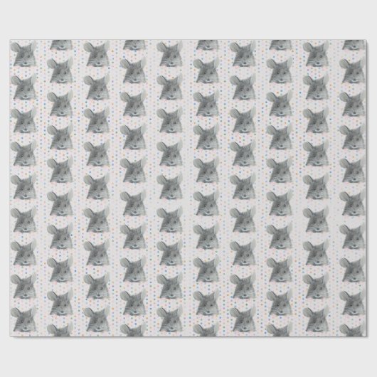 Graue Maus auf Polka Dots Geschenkpapier (Flach)
