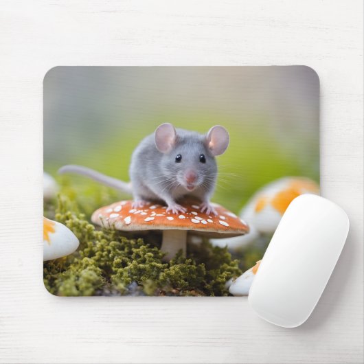 Graue Maus auf Toadstool Mousepad (Mit Mouse)