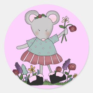 Graue Maus in den Blumen-Garten-T - Shirts und den Runder Aufkleber