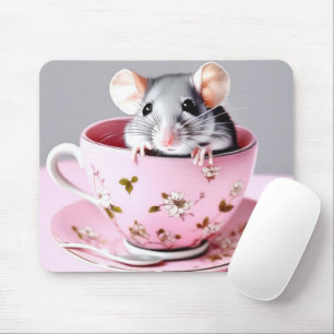 Graue Maus in Teetasse Mousepad