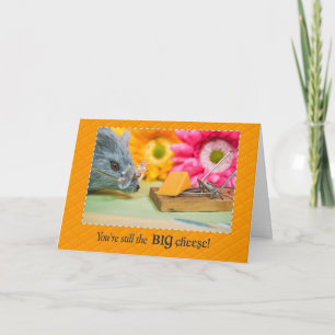 Graue Maus mit Käsegeburt Karte