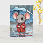 Graue Maus mit Regenschirm Karte (Gelbe Blume)