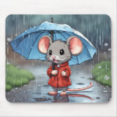 Graue Maus mit Regenschirm Mousepad (Vorne)