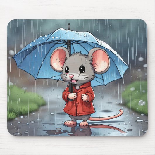 Graue Maus mit Regenschirm Mousepad (Vorne)