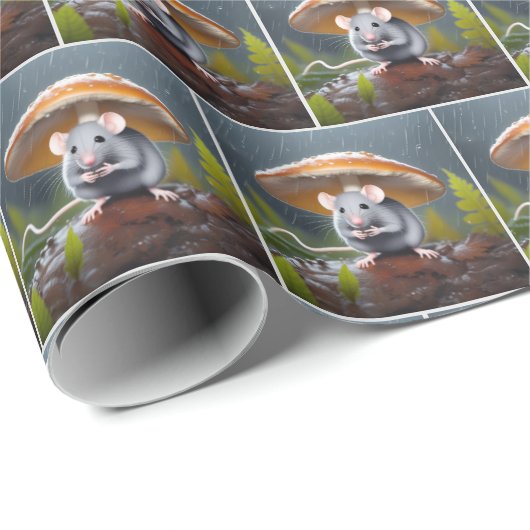 Graue Maus unter einem Toadstool Geschenkpapier (Rolleneckpunkt)