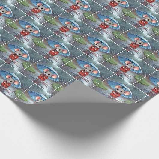 Graue Maus unter Schirm Geschenkpapier (Ecke)