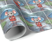 Graue Maus unter Schirm Geschenkpapier (Rolleneckpunkt)