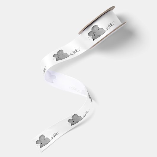 Graue Mäuse auf Weiß Satinband (Rückseite)