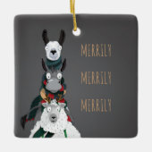 Graue "Merrily Merrily" Wintertiere Keramikornament (Vorderseite)
