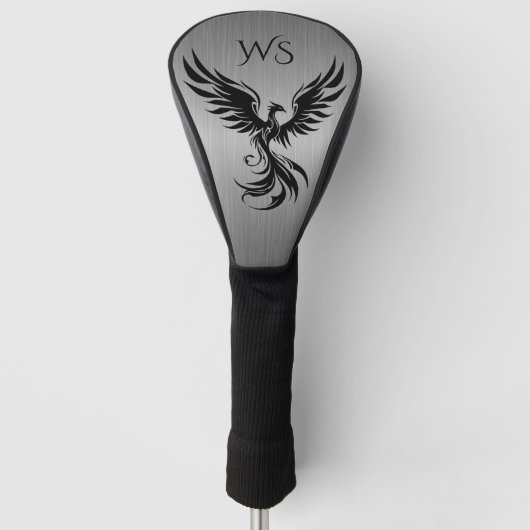 Graue Metallic Rising Phoenix Monogramm Initialen Golf Headcover (Vorderseite)