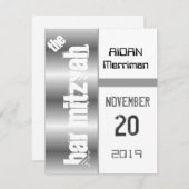 Graue Metallische Bar Mitzvah Einladung (Vorne/Hinten)