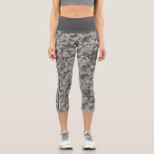 Graue militärische Tarnung weiße und graue Streife Capri Leggings (Vorderseite)