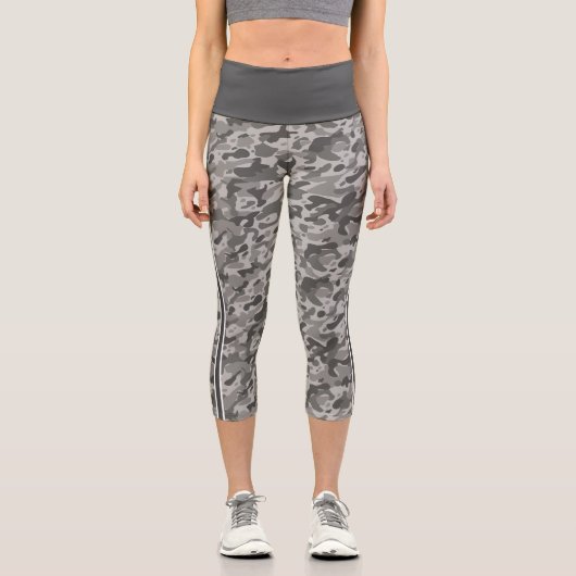 Graue militärische Tarnung weiße und graue Streife Capri Leggings (Vorderseite)