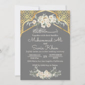 Graue Minimal Floral Gold Islamische Hochzeit Einladung (Vorderseite)