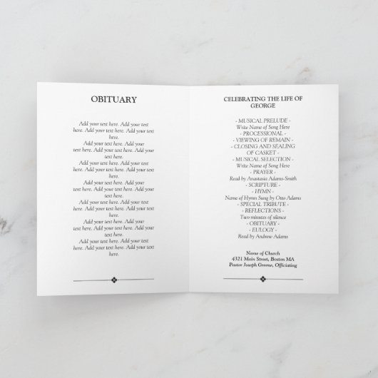 Graue minimale Feier des Leben-Begräbnis-Programms Programm (Innenseite)