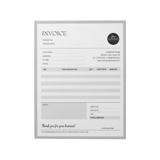 Graue Minimalistische Geschäftsrechnung - Verkaufs Notizblock (Rotiert)