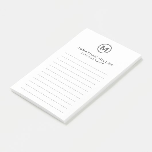 Graue Minimalistische Monogram-Linednoten Post-it Klebezettel (angewinkelt)