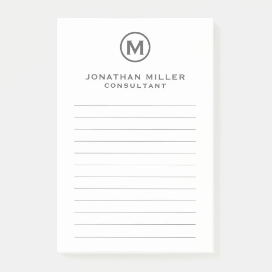 Graue Minimalistische Monogram-Linednoten Post-it Klebezettel (Vorderseite)