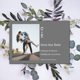 Graue minimalistische Monogramm-Foto Save The Date