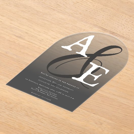 Graue Minimalistische Monogramm-Hochzeit Acryleinladungen (Ablage )