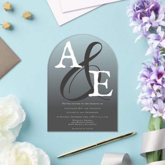 Graue Minimalistische Monogramm-Hochzeit Acryleinladungen (Insitu (Hochzeit))