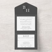 Graue Minimalistische Monogramm-Hochzeit All In One Einladung (Innen Boden)