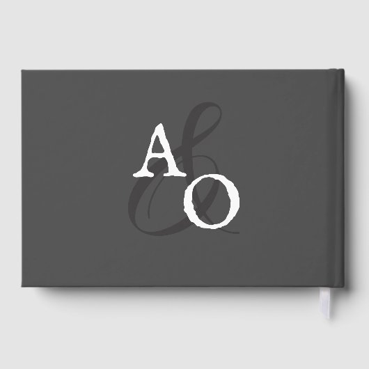 Graue Minimalistische Monogramm-Hochzeit Gästebuch (Rückseite)