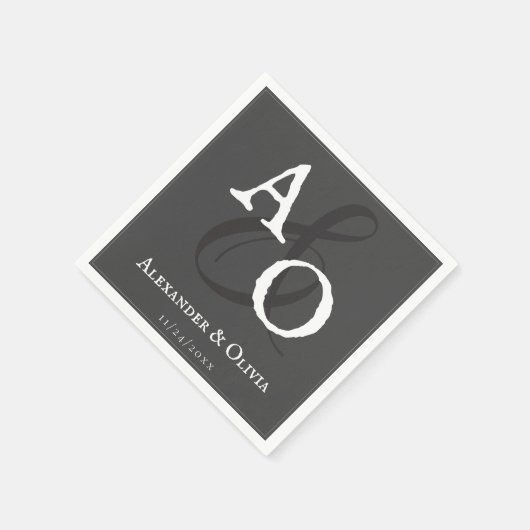Graue Minimalistische Monogramm-Hochzeit Serviette (Ecke)