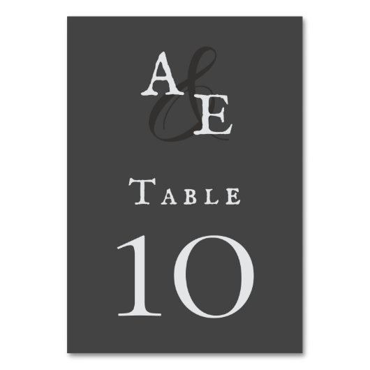 Graue Minimalistische Monogramm-Hochzeit Tischnummer (Vorderseite)