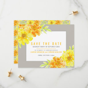Graue mit gelben Marigolden Wasserfarbenhochzeit Save The Date