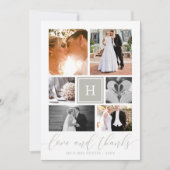 Graue mit Monogramm Hochzeits-Foto-Collage danken Dankeskarte (Vorderseite)