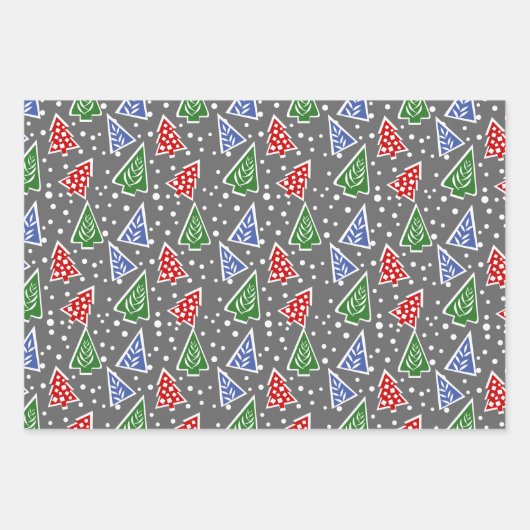 Graue moderne abstrakte Weihnachtsbäume Urlaub Wra Geschenkpapier Set (Vorderseite)