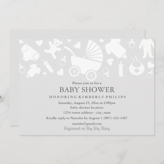 Graue moderne Babydusche - Einladung (Vorne/Hinten)