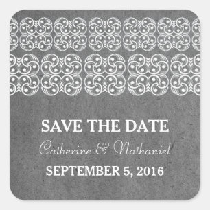 Graue moderne bohemianische Save-the-Date-Aufklebe Quadratischer Aufkleber
